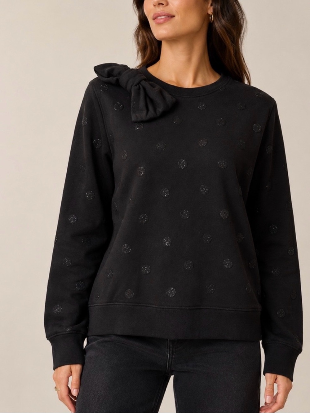 Kate Spade - Glitter Dot Bow Accent Crewneck Long Sleeve Sweatshirt Size Small